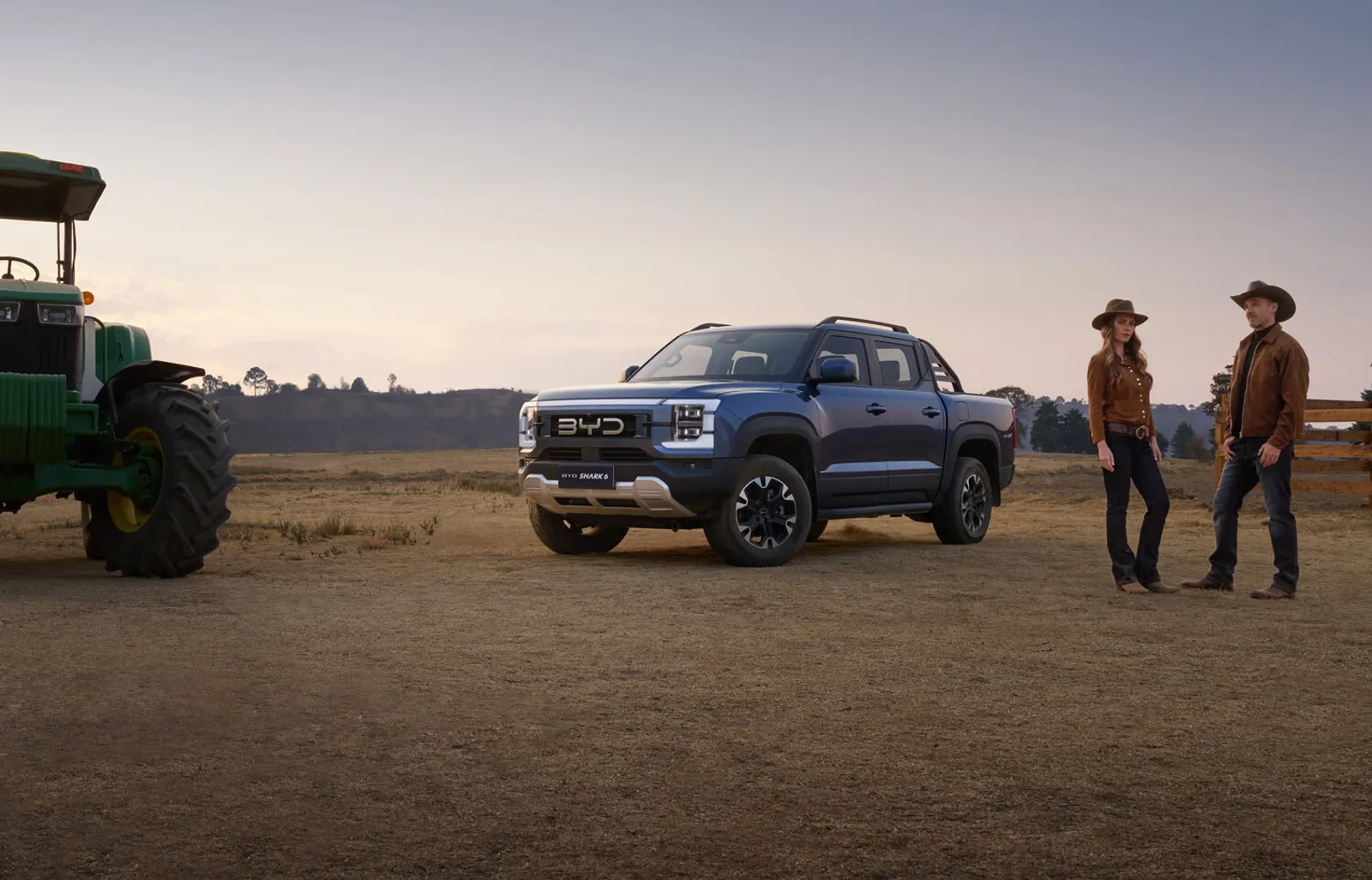 BYD Shark 6 plug-in hybrid ute in rural Australian setting