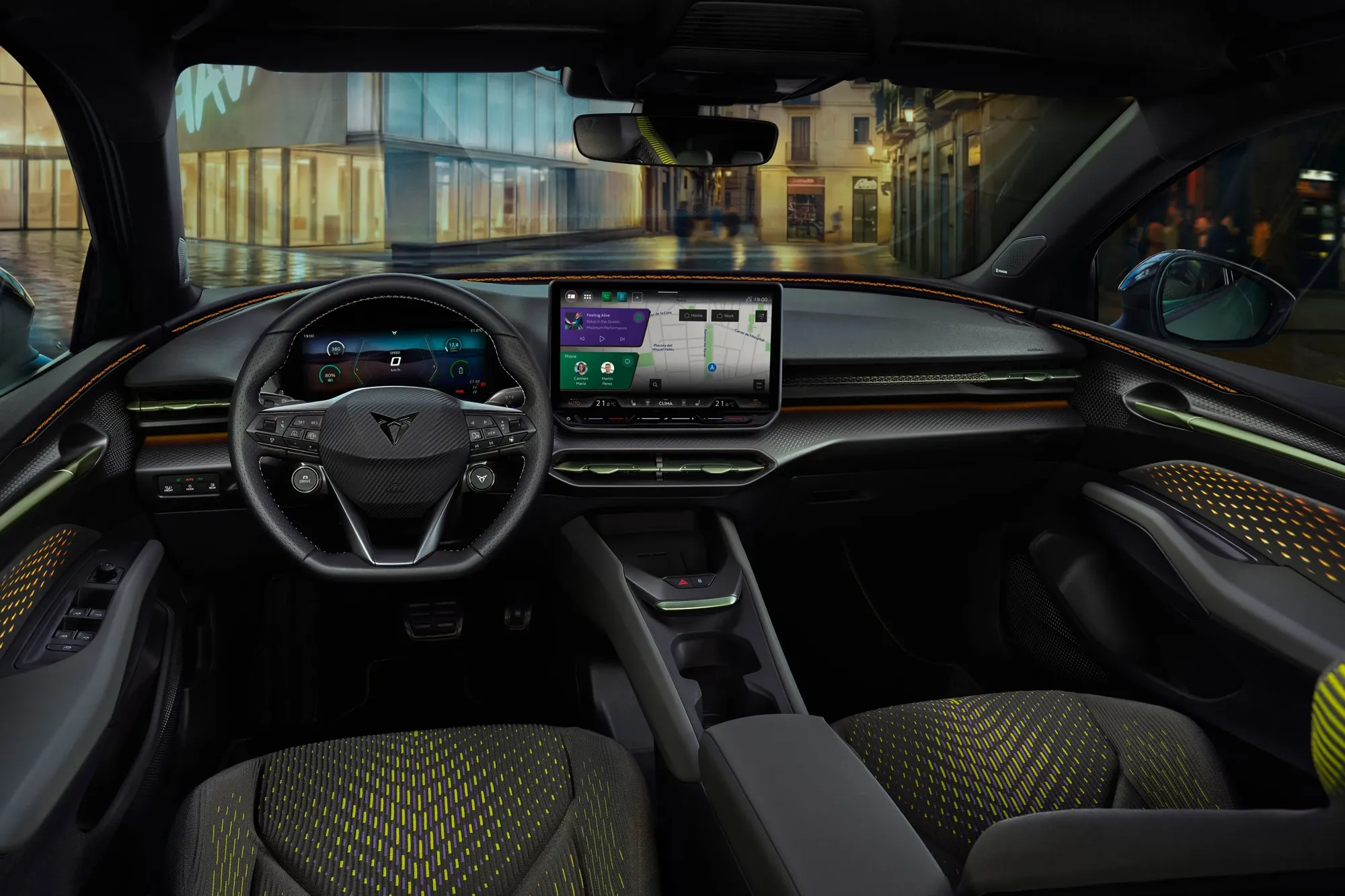 2026 Cupra Raval interior showing 12.9-inch touchscreen and digital instruments
