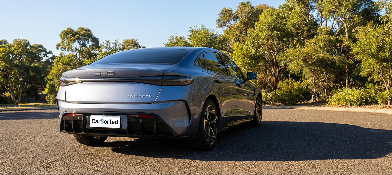 BYD Seal rear three-quarter view showing the fastback roofline