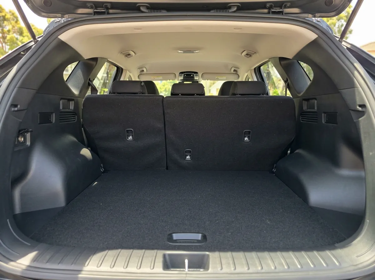 Hyundai Tucson rear boot open wide angle view